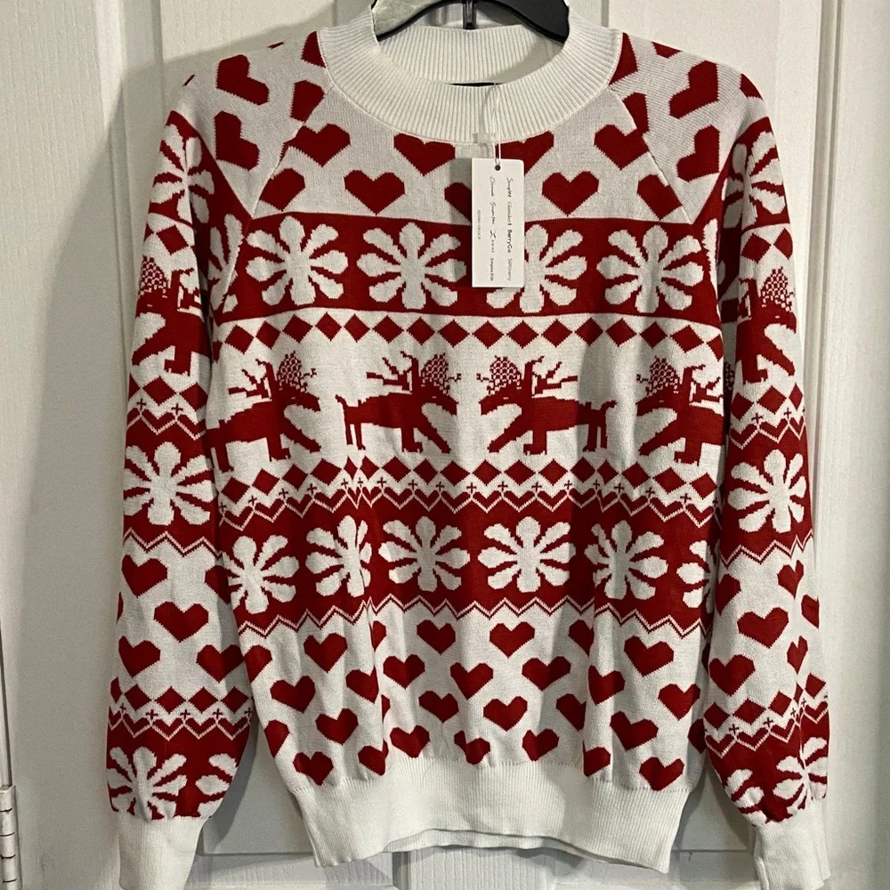 Holiday Red and White Knit Sweater - Picture 1 of 4